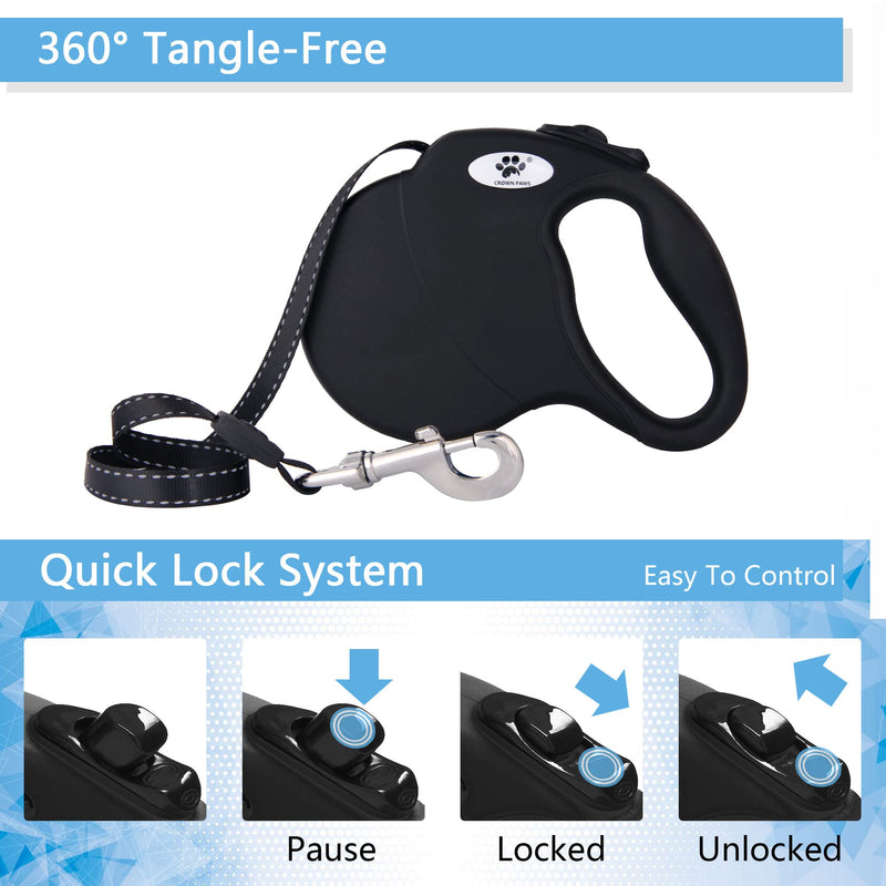 CROWN PAWS Heavy Duty Retractable Dog Leash with Anti-Slip Handle;Tangle-Free, Strong Nylon Tape Large black - BeesActive Australia