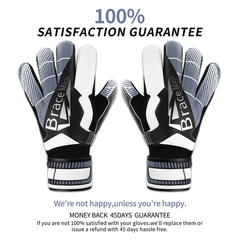 Brace Master Goalie Gloves for Youth & Adult, Goalkeeper Gloves Kids with Finger Support, Soccer Gloves for Men and Women, Junior Keeper Football Gloves for Training and Match 9 Black-White - BeesActive Australia
