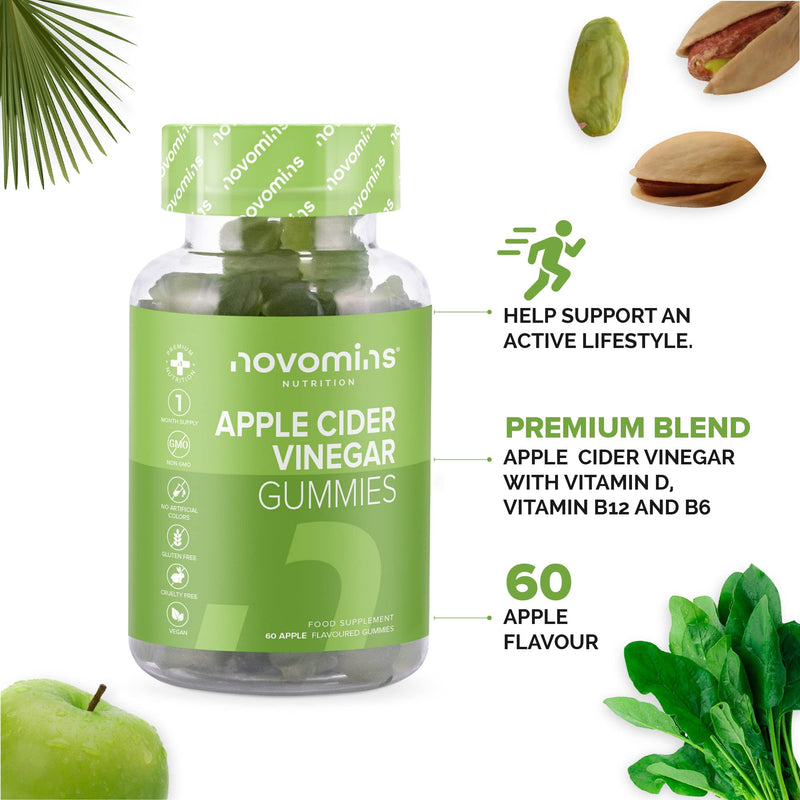 Apple Cider Vinegar Gummies – High Strength Vegan Apple Cider Vinegar Gummies with the Mother - Natural ACV Enhanced with Vitamin B12 B6 and D - Made by Novomins - BeesActive Australia