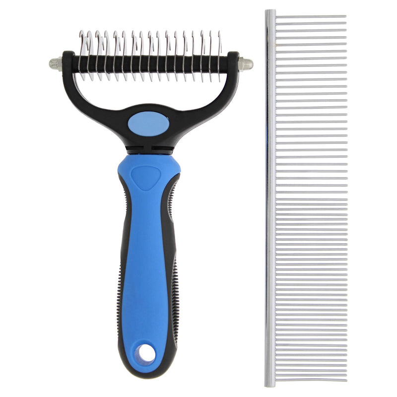 MiMu Undercoat Dog Brush for Shedding - 2-Sided Dematting Dog Rake Brush with Bonus Metal Tooth Comb for Dog Grooming - BeesActive Australia