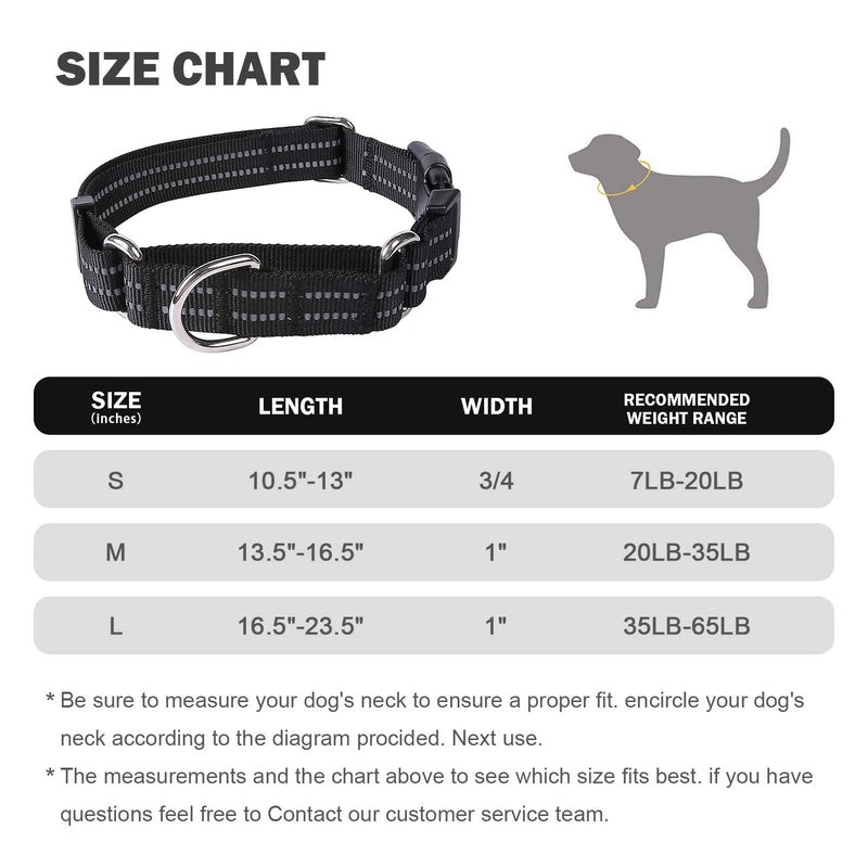 Martingale Dog Collars - Adjustable Reflective Dog Training Collar with Quick Release Buckle for Small Medium Large Dogs. Black L:1"Wied for 17"-23.5"Neck - BeesActive Australia