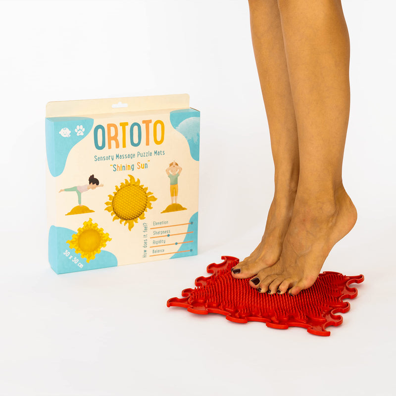 ORTOTO Single Sensory Massage Mat, Puzzle mat, Orthoepedic - Manual Massage Mat (Shinig Sun, Light Red) - BeesActive Australia
