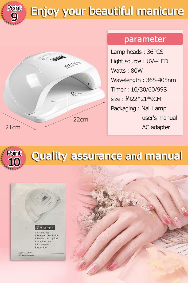 TENGEE UV LED Nail Lamp 80W for Gel Polish,Faster Nail Dryer with 36 Light Beads&4 Timers Setting,LCD Display Professional Nail Dryer Curing Lamp with Smart Sensor for Home and Salon - BeesActive Australia