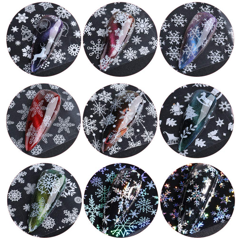 Winter Snowflake Nail Foil Transfers Stickers 10 Sheets Laser Flash Snowflake Snowmen Santa Christmas Tree Elk Nail Art Sticker Decals for New Year Party Supplies Manicure Tips Wraps Decoration - BeesActive Australia