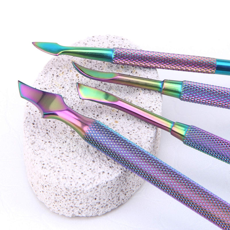 Dr.Pedi Cuticle Nipper Kit Nail Cleaner Tool Nail Cuticle Pusher Stainless Steel Double Ended Manicure Pedicure Kit in Storage Tin Box Nail Art Remover Tools 4 PCS, Color Gradient - BeesActive Australia