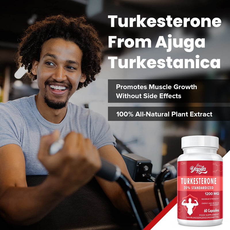 Turkesterone Supplement - 1200mg Ajuga Turkestanica Extract Standardized to 20% Turkesterone,Max Strength for Bodybuilding,60 Vegan Capsules 60 Count (Pack of 1) - BeesActive Australia