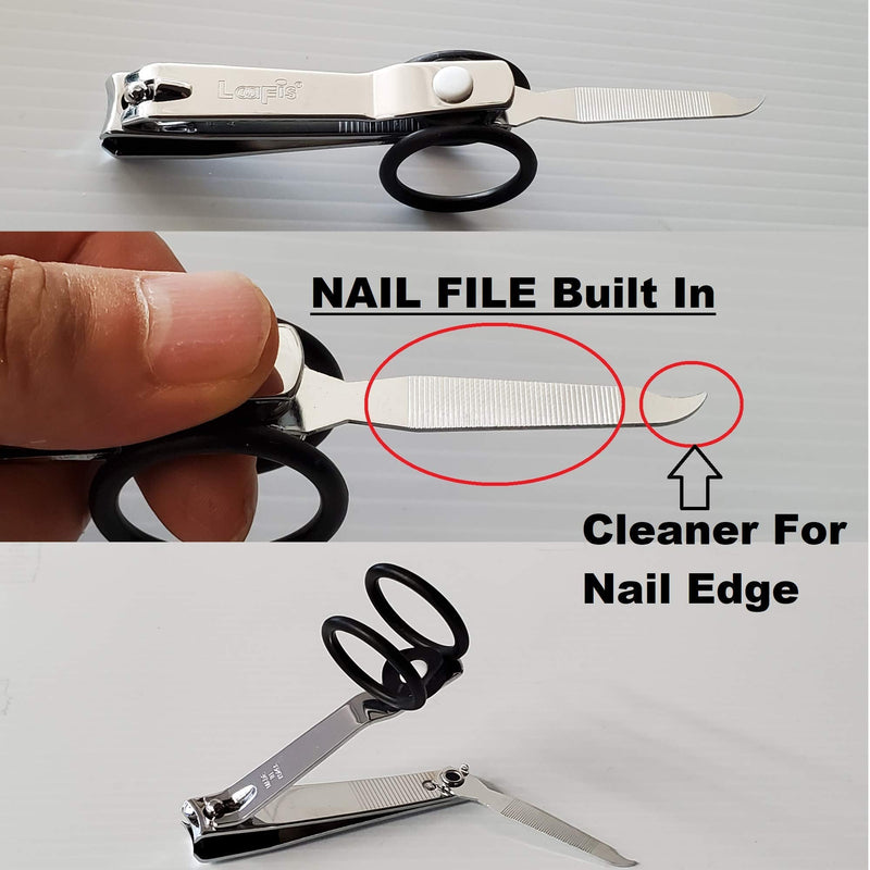 ComfoHandling Nail Clipper, with Clipping Catcher, 360 Degree Rotating Easy Secure Thumb Grip Double Ring, Nail File & Cleaner, Smooth Sharp Cutting (Black) Black - BeesActive Australia