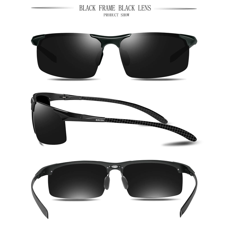 Bircen Mens Polarized Carbon Fiber Sunglasses UV Protection Sports Fishing Driving Sunglasses for Men Al-Mg Frame Black Frame Black Lens - BeesActive Australia