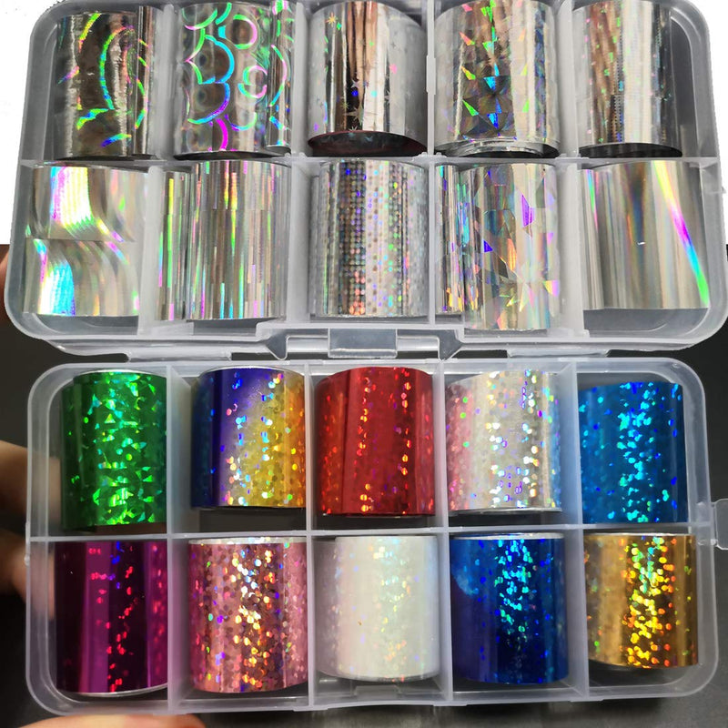 30 Roll Hologrphic Transfer Nail Foil Sticker Silver Laser Nail Decals 10 Roll Nails Strip Tape for Nails Art Design Decoration Holographic A - BeesActive Australia