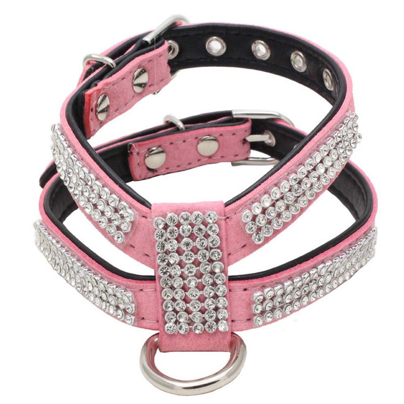 Dogs Kingdom Full Rhinestone Crystal Pet Dog Harness Leash Set Customized Rhinestone Puppy Small Dog Chihuahua Harness Leash 2Pcs Medium Pink - BeesActive Australia