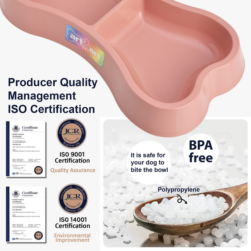 Set of 2 Lightweight Small Dog Puppy Cat Food and Water Bowls 6 oz Double Pink Plastic Portable Outdoor Travel Dish Indie Pink - BeesActive Australia