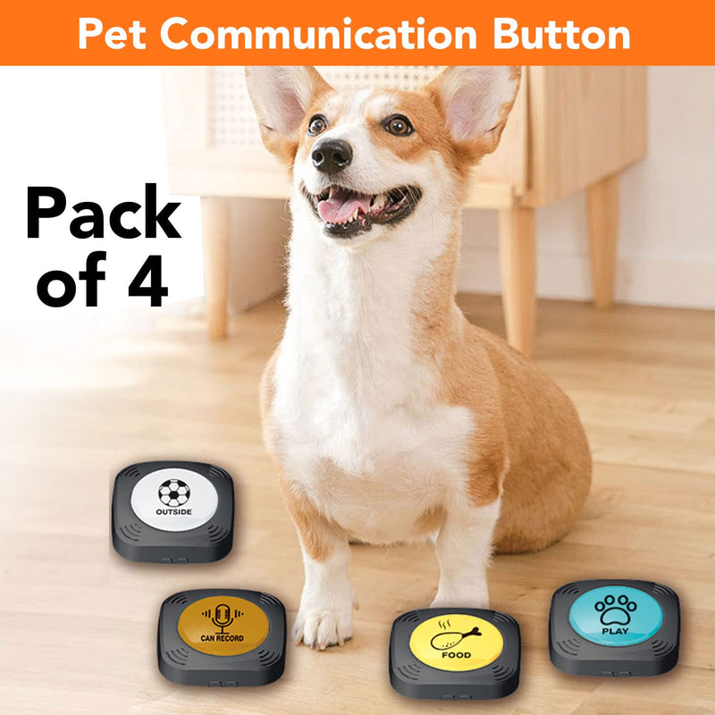 Dog Buttons for Communication - Set of 4 Recordable Communication Speech Buttons - Pet Training Buzzer - Talking & Speaking Button for Dog & Cat Training - Customized Sound - Dog Voice Command Buttons - BeesActive Australia