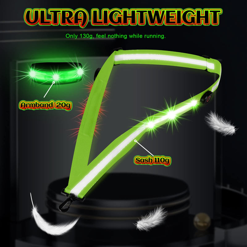 Tibeha High Visibility Reflective Sash & Light Up LED Armbands, Adjustable & Lightweight Night Running Gear for Runners LED Belt & 1pcs Armband - BeesActive Australia