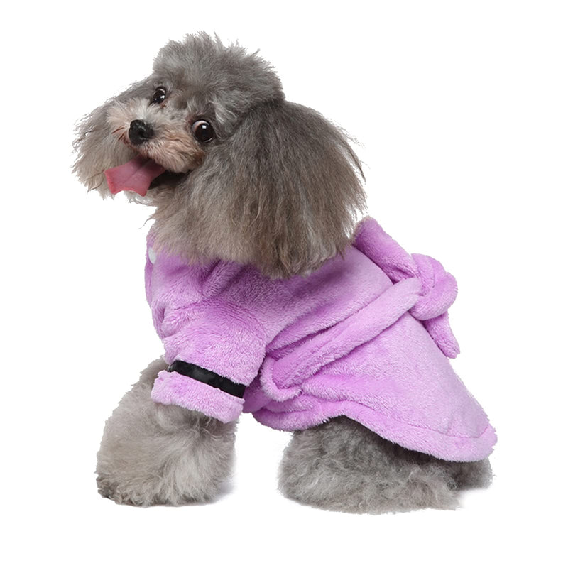 CheeseandU Dog Bathrobe for Small Dogs Winter Luxury Soft Flannel Thickened Hooded Pajamas Quick Drying and Super Absorbent Dog Bath Towel Soft Pet Nightwear for Puppy Small Dogs Cats S Purple - BeesActive Australia