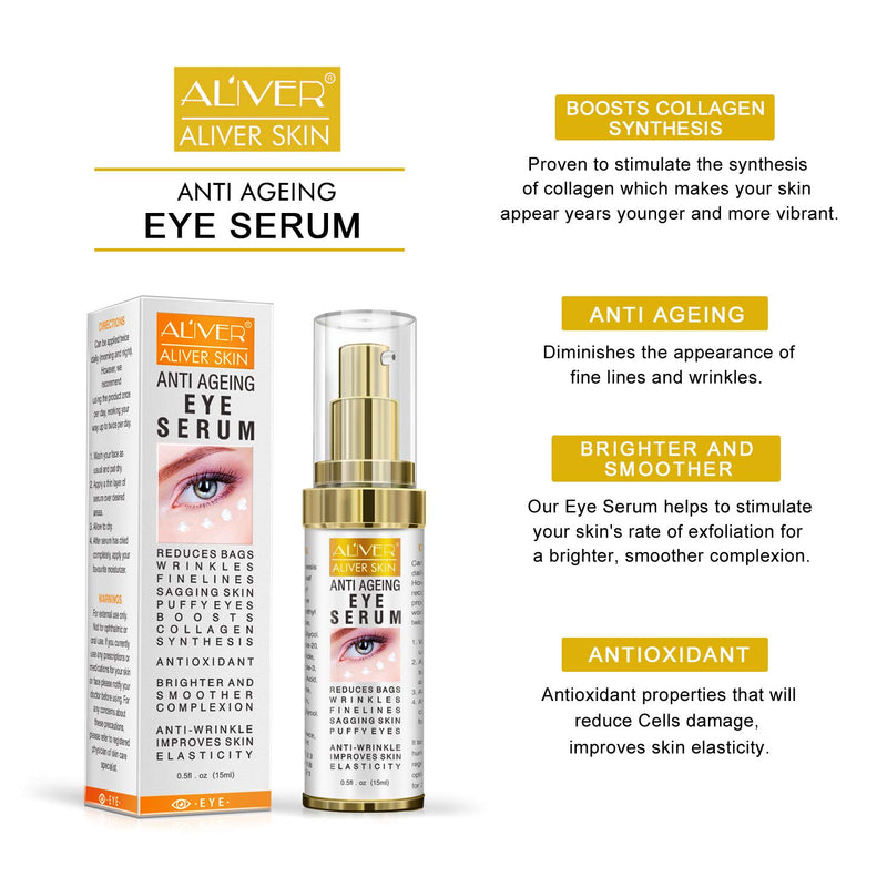 Anti Ageing Eye Serum - Eye Cream - Anti Wrinkle Eye Serum for Puffy Eyes, Dark Circles, Eye Bags, Crows Feet, Wrinkles, Reduces Wrinkles Saggy Skin Puffy, Hydrates & Lifts Skin 0.5 fl.oz - BeesActive Australia