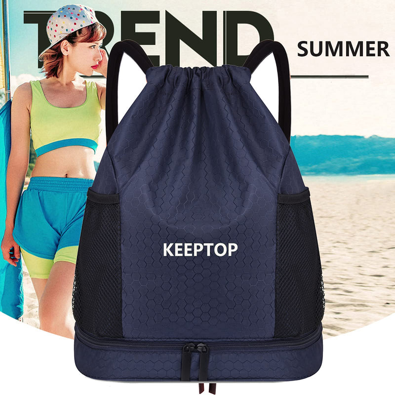 Waterproof Drawstring Backpack Training Gymsack Drawstring Strap Dry Wet Depart Daypack Casual Bags Swimming Yoga Sport Shoulder Rucksack (Dark Blue) Dark Blue - BeesActive Australia