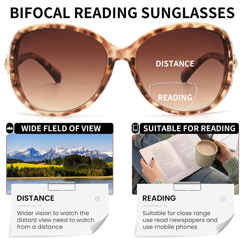 JM Classic Bifocal Reading Sunglasses Reader Glasses for Women UV Protection Outdoor Brown 2.25 x - BeesActive Australia