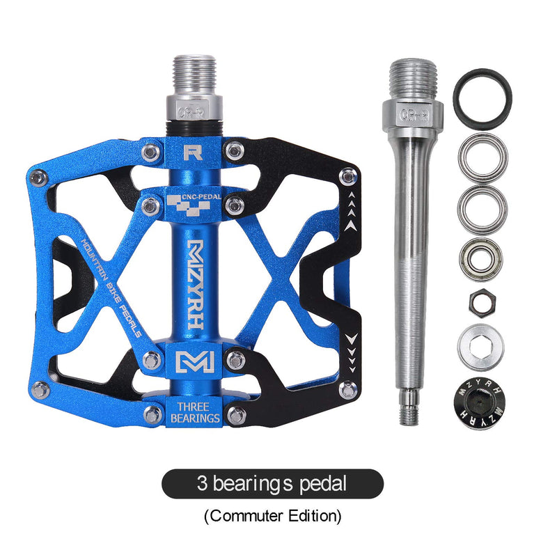 MZYRH Mountain Bike Pedals, Ultra Strong Colorful CNC Machined 9/16" Cycling Sealed 3 Bearing Pedals BLACK BLUE 3 Bearings - BeesActive Australia