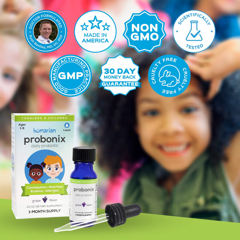 Probonix Kids Probiotic for Toddlers and Children, Organic, Non-GMO Liquid Probiotic Drops, 8 Live Probiotic Strains to Support Gut Health for Toddlers and Children - 1 Month Supply, Grape Children's Grape - BeesActive Australia