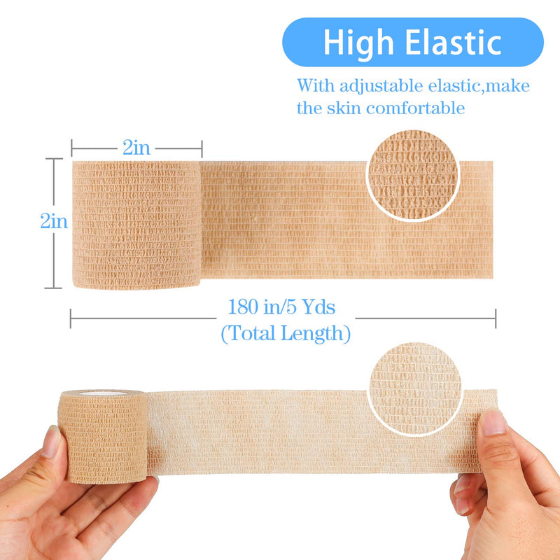 12 Pack Self Adherent Cohesive Wrap Bandages 2 Inches X 5 Yards,First Aid Tape, Elastic Self Adhesive Tape, Athletic, Sports wrap Tape, Bandage Wrap for Sports, Wrist, Skin Colour Athletic Tape 12 Count (Pack of 1) - BeesActive Australia