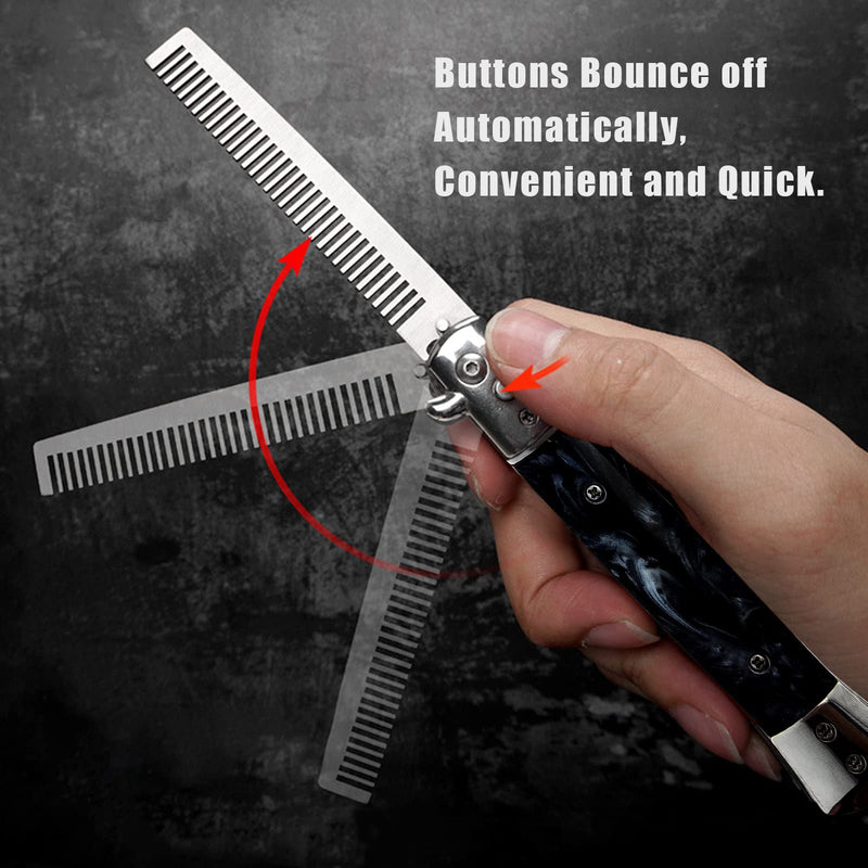 Foldable Pocket Comb, Stainless Steel Switchblade Comb Spring Jump Brush Switchblade Spring Pocket Oil Hair Comb Oil Hair Comb for Scalp Hair or Beard (Black) Black - BeesActive Australia