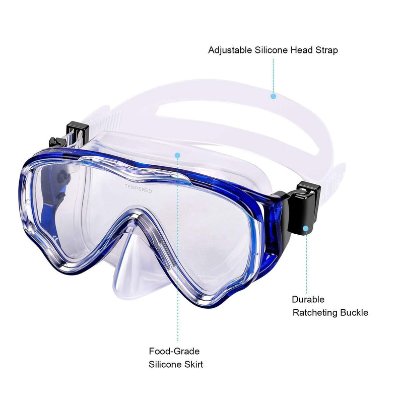 [AUSTRALIA] - UPhitnis Kids Snorkel Set - Dry Top Snorkel Mask with Big Eyes for Childs, Boys, Girls - Anti-Fog and Anti-Leak Snorkeling Mask and Snorkel for Children Age 4-12 Blue 