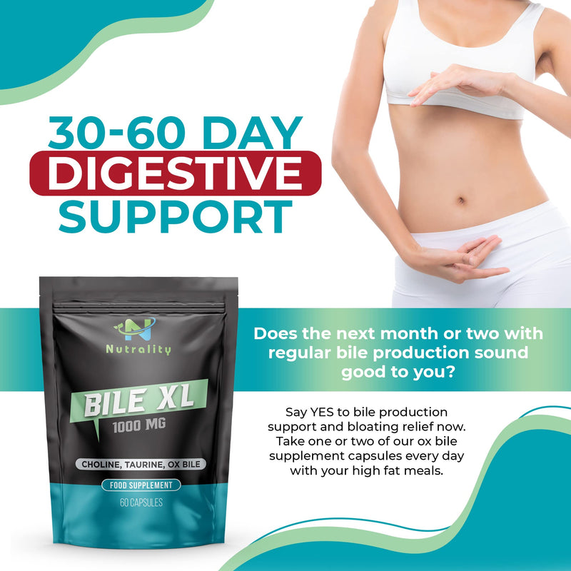 Nutrality Bile XL - 60 Capsules - Bile Supplement for Liver Detox - Gallbladder Supplements for Adults - 30-Day Supply - Natural Premium Quality - BeesActive Australia