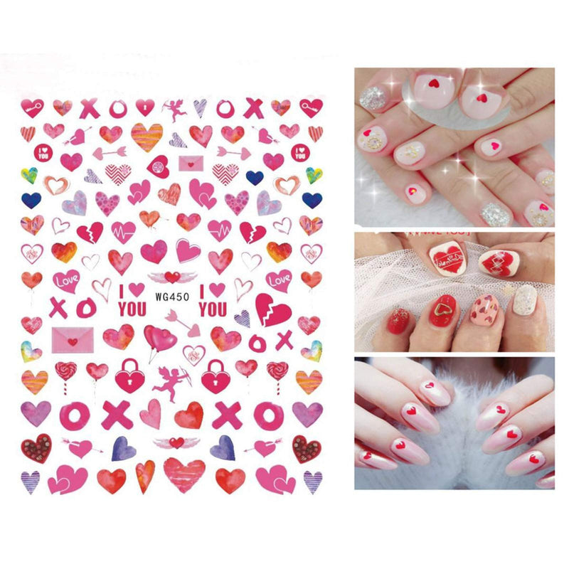 6 Sheets Valentine's Day Nail Art Stickers - 3D Nail Self-adhesive Decals-Heart Lips pattern Designs - Heart Nail Stickers For Women Girls Kids - Lips Nail Decals - Nail Sticker for Nail Decor - BeesActive Australia