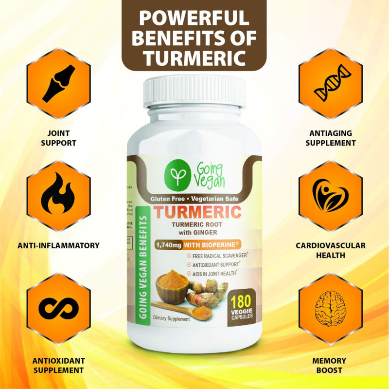 Turmeric Curcumin and Ginger Supplement with Black Pepper (Bioperine), 95% Curcuminoids, Anti-Inflammatory for Joint Comfort and Mobility, Non-GMO & Gluten Free, Made in USA, 180 Vegan Pills - BeesActive Australia