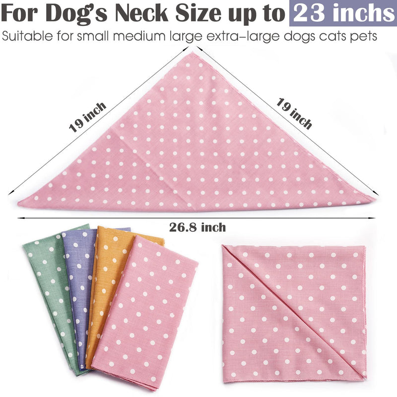 4PCS Dog Bandanas Fall Cute Soft Cotton Puppy Cat Scarfs Washable Daily Handkerchief Pink Green Blue Khaki Comfortable Gifts, Adjustable Accessories for Small Medium Large Girl Boy Pup Pet Polka Dot - BeesActive Australia