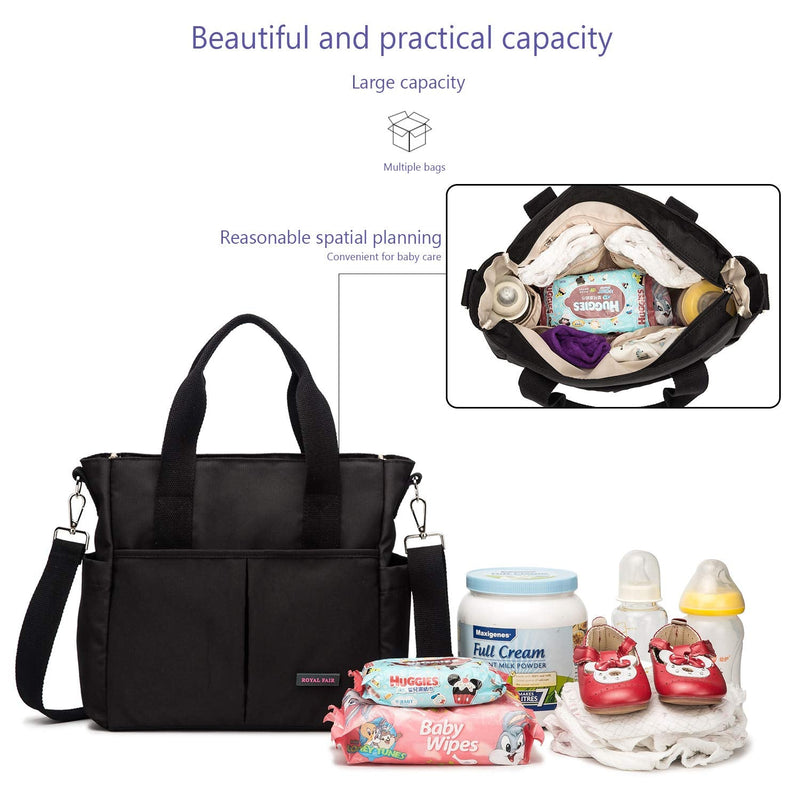Small Changing Bag, ROYALFAIR Baby Nappy Changing Bag Diaper Bag for Mom & Dad Portable Messenger Tote Bag with Pram Clips(Black) Black - BeesActive Australia