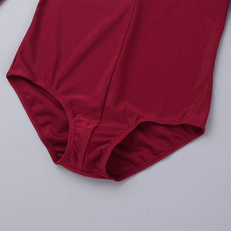 [AUSTRALIA] - iEFiEL Girls Team Basic Stretch Mock Neck Long Sleeve Leotard Cutout Back Gymnastics Ballet Dance Outfit Burgundy 8 / 10 