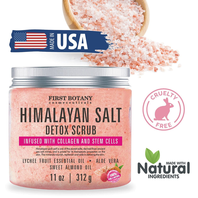 Himalayan Salt Body Scrub with Collagen and Stem Cells - Natural Exfoliating Salt Scrub & Body and Face Souffle helps with Moisturizing Skin, Acne, Cellulite, Dead Skin Scars, Wrinkles (11 oz) 11 Ounce (Pack of 1) - BeesActive Australia