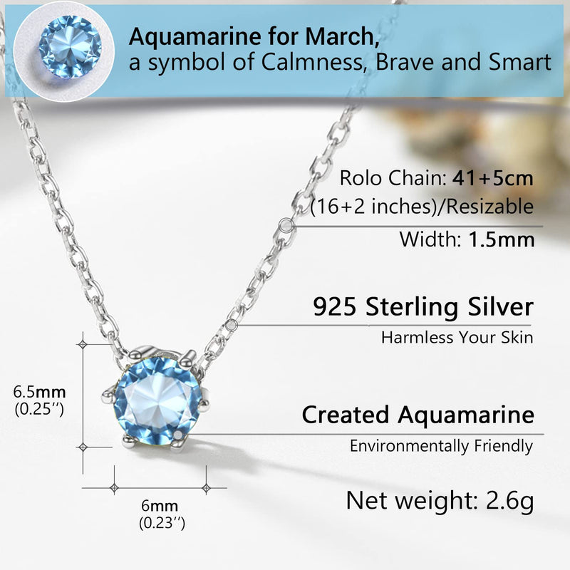 PROSILVER 925 Sterling Silver Dainty Necklace for Women Teen Girls, Gorgeous Cubic Zirconia Birthstone Necklace Jan - Dec Available, 16"-18" Adjustable, Come Gift Box 03 Mar (Aquamarine) - BeesActive Australia