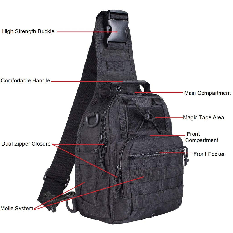 [AUSTRALIA] - FAMI Outdoor Tactical Bag Backpack, Military Sport Bag Pack Sling Shoulder Backpack Tactical Satchel for Every Day Carry Black 