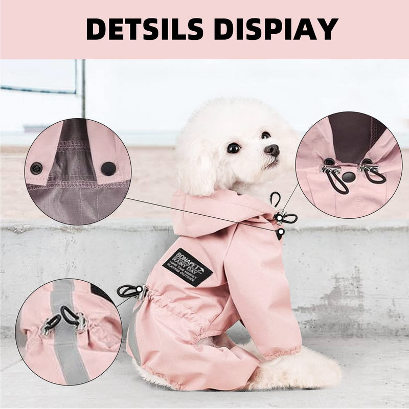 Dog Rain Jacket Adjustable Puppy Dog Raincoats Waterproof Dog 4 Legs Raincoats Coat for Small Medium Dogs Poncho with Reflective Strap Pet Raincoat with Reflective Stripe and Leash Hole Large Pink - BeesActive Australia