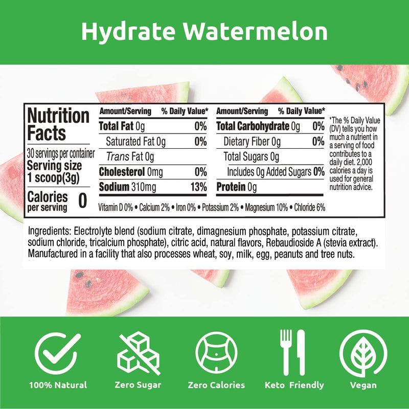 UCAN Hydrate Electrolyte Drink Mix, Watermelon, Sugar-Free Hydration Powder, Keto, Non-GMO, Vegan, All Natural, Gluten-Free, 30 Servings (3.15 Ounces) - BeesActive Australia