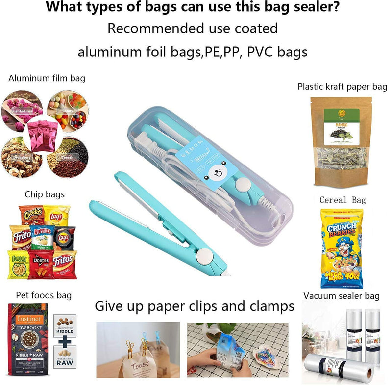 [AUSTRALIA] - Mini Bag Sealer Heat Seal, Handheld Food Sealer Bag Resealer for Food Storage, Portable Smart Heat Sealer Machine with 45” Power Cable for Nail Polish Strip Bags, Chip Bags, Plastic Bags, Snack Bags -Blue Blue 