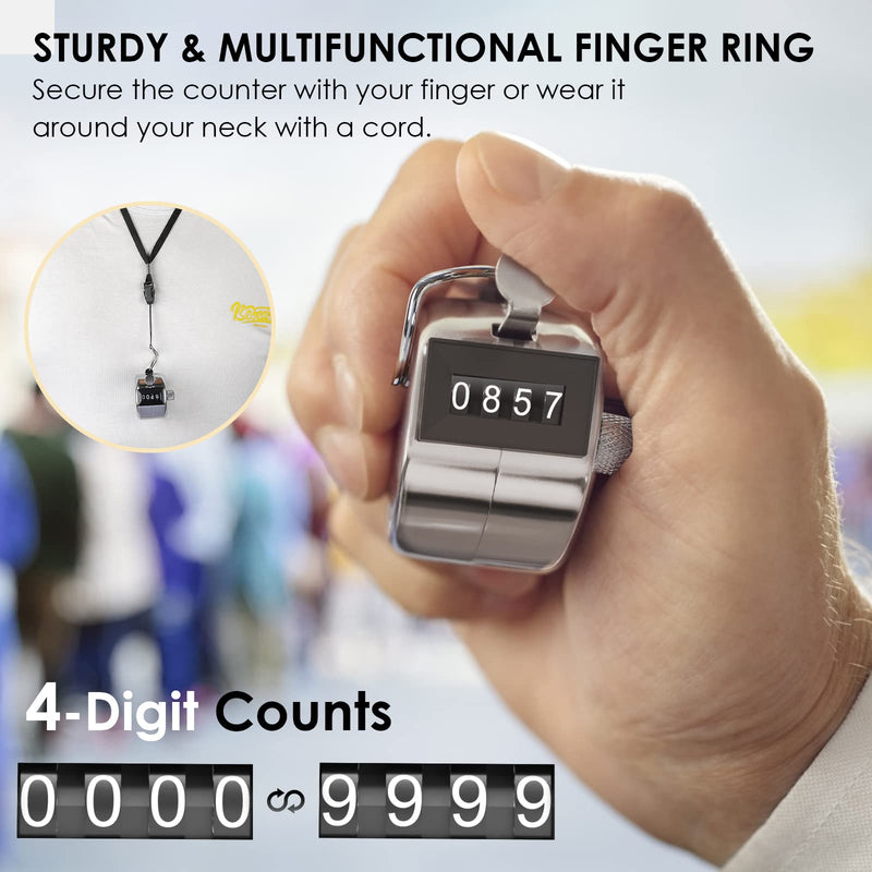 KTRIO Metal Handheld Tally Counter 4-Digit Number Count Clicker Counter, Hand Mechanical Counters Clickers Pitch Counter for Coaching, Knitting, People, Lap, Fishing, Golf and Row, 2 x 1.85 in, Silver A-1 Pack - BeesActive Australia