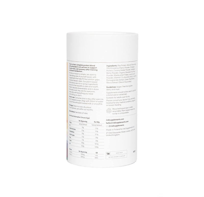 Indi Tone Supplement - Berry-Flavoured Vegan Protein Powder - Speeds Up Muscle Recovery and Metabolism - 20g of Plant Protein and Antioxidants - 480g (14 Servings) - BeesActive Australia