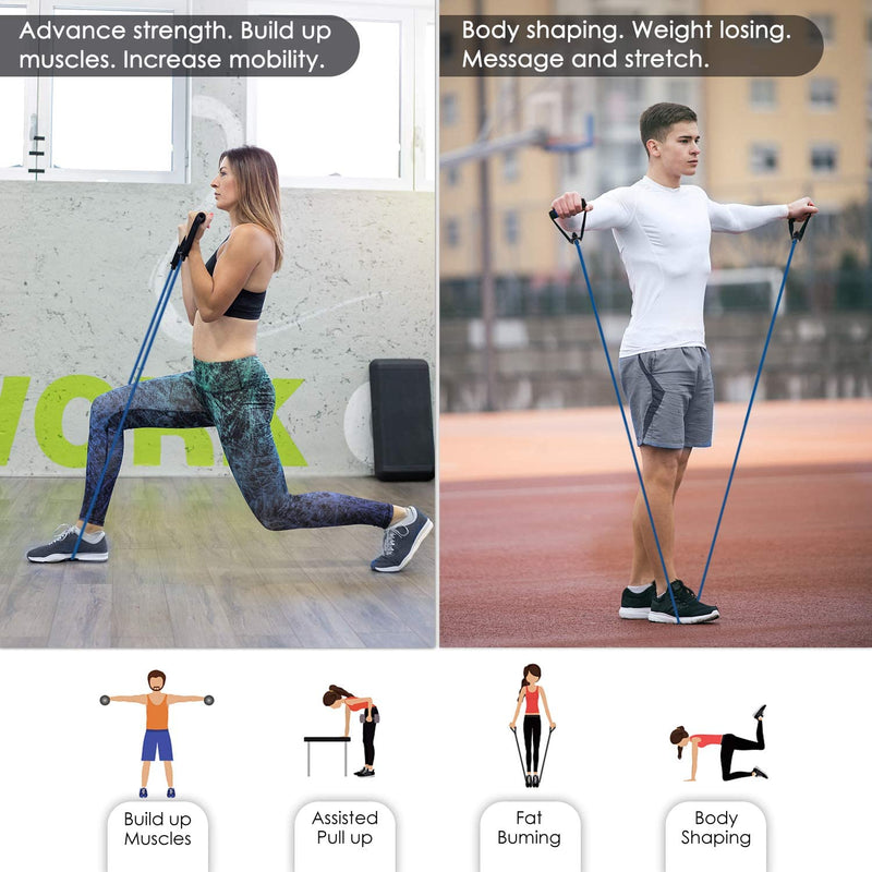 Cikyner Resistance Bands, Resistance Tubes Resistance Bands with Handles Exercise Bands, Ideal for Home Gym Physical Therapy Strength Training Muscle Toning, Door Anchor & Bag included (single tube) Blue - BeesActive Australia
