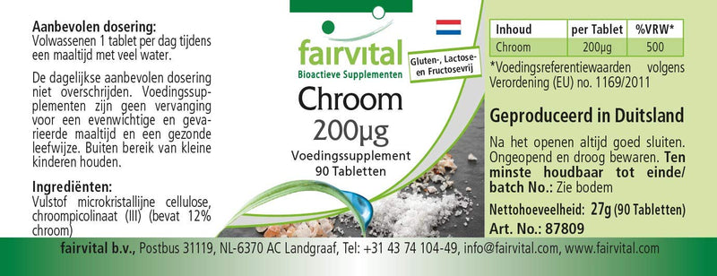 Chromium 200mcg from Chromium picolinate - Bulk Pack for 3 Months - HIGH Dosage - Vegan - 90 Tablets - BeesActive Australia