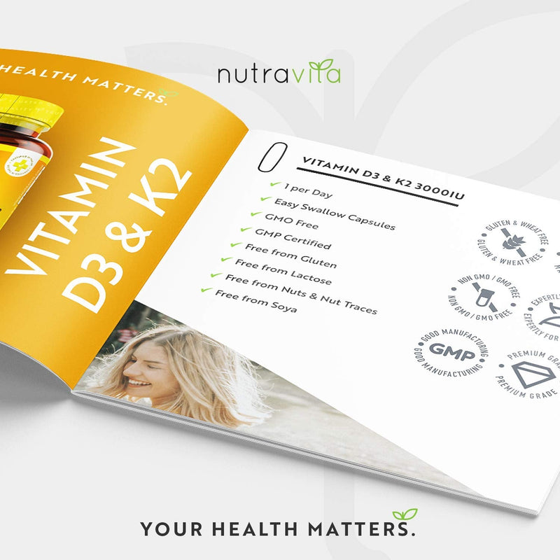 Vitamin D3 3000iu & K2 100ug (MK7) � 120 Vitamin D3 K2 Vegetarian Capsules � Supports Normal Bones, Muscles, Teeth and Immune System � Cholecalciferol & Menaquinone-7 � Made in The UK by Nutravita - BeesActive Australia