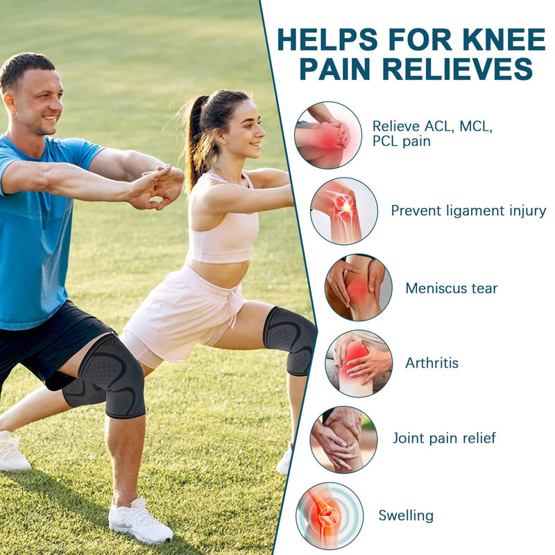 BESKEY Knee Support (Pair) Anti Slip Knee Brace Elastic Breathable Knee Compression Sleeve Help Joint Pain Relief for Arthritic Sufferer and Recovery from Injuries Fit for Sports (L, Black) L (Pack of 2) - BeesActive Australia