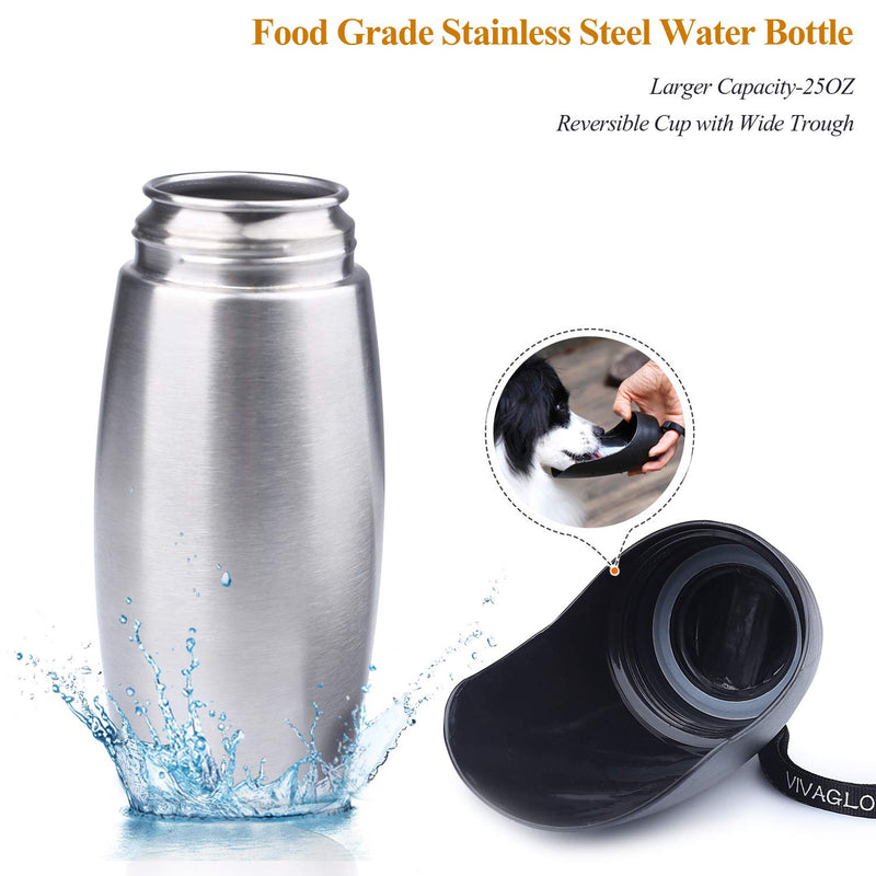 Vivaglory 25oz Stainless Steel Dog Bottle & Neoprene Bottle Carrier Combo, Great for Walking & Hiking with Dogs 25oz Bottle & Neoprene Sling Stainless Steel Bottle + Black - BeesActive Australia
