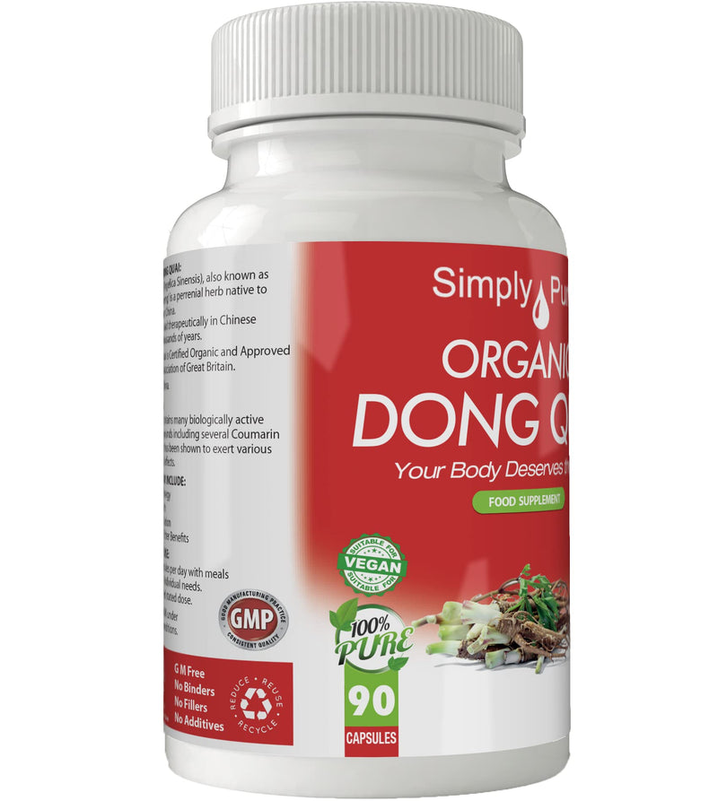 Simply Pure Organic Vegan Dong Quai Capsules x 90, 100% Natural Soil Association Certified, 500mg, Gluten Free and GM Free - BeesActive Australia