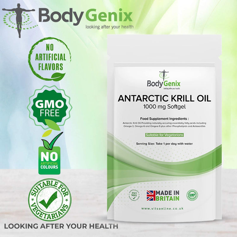Bodygenix Antarctic Krill Oil Supplements, Healthy with high Omega-3, 6, 9 Joints and Immune Support 1000 mg Softgels (30) 30 - BeesActive Australia