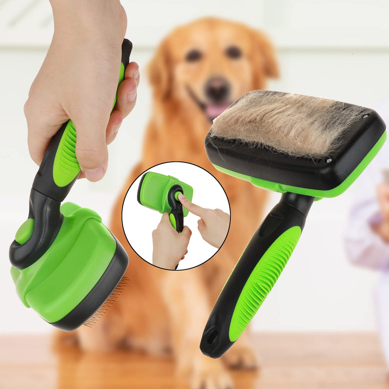 smartelf Pet Grooming Brush, Self-Cleaning Slicker Brush for Dogs and Cats Long & Short Hair, Rounded Tips Retractable Dog Brush for Shedding Loose Undercoat,Tangled Knots ,Matted Fur (Green) Rounded Massaging Particles Green - BeesActive Australia