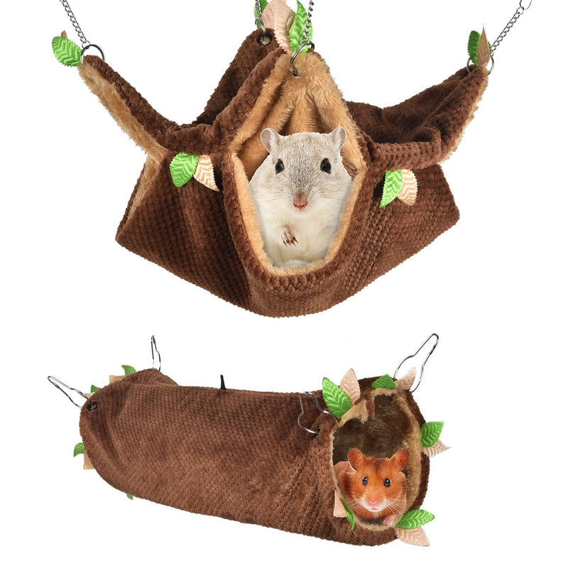 Petmolico 2 Pack Small Animal Hammocks, Warm Plush Hanging Tunnel & Double Tier Bunkbed Hammock Cage for Ferret Guinea Pig Chinchilla Squirrel Rat Hamster Hideout Sleeping Swing Hammock Brown - BeesActive Australia