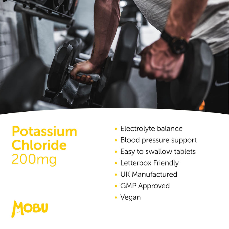 Potassium 200mg 120 Tablets | Contributes to Normal Blood Pressure, Muscle Function and Nervous System Function | Electrolyte Regulation | Potassium Chloride | Vegan GMP Approved | MOBU UK - BeesActive Australia